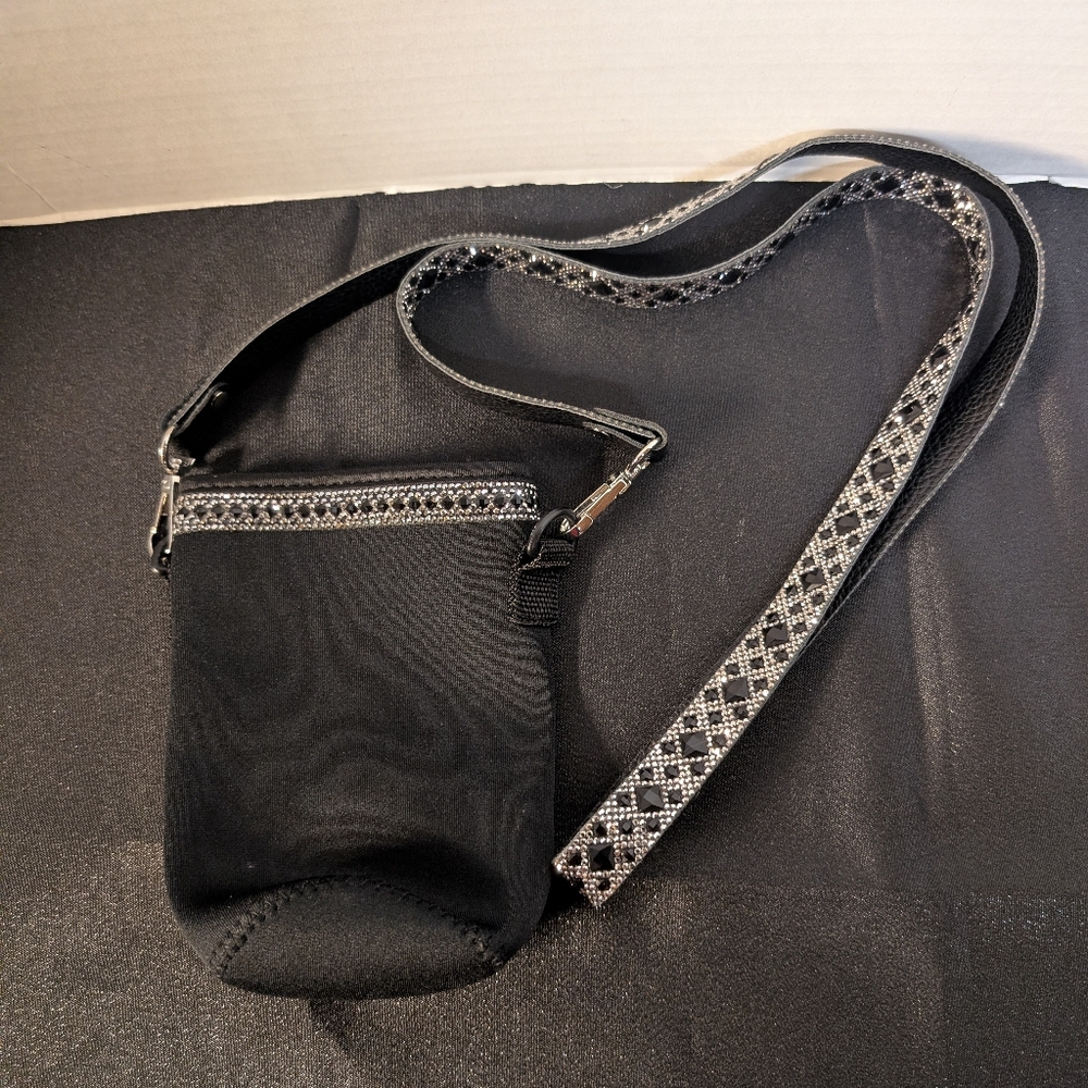Jacqueline Kent Designer Tumbler Tote Water bottle Holder & Rhinestone Strap